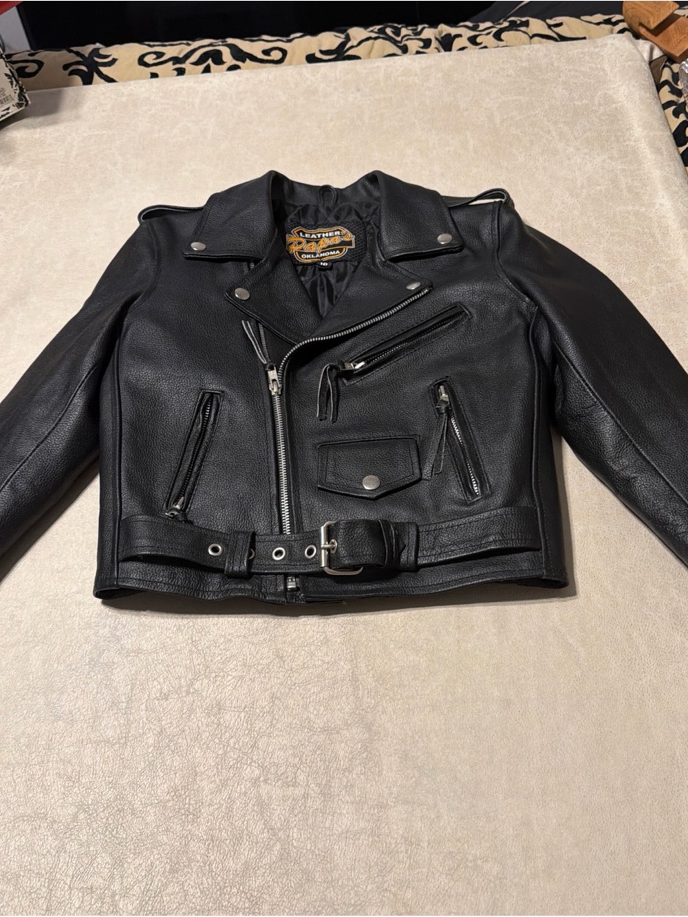 Papa’s Leather Boy's Genuine Leather Biker Motorcycle Jacket Black Size 10